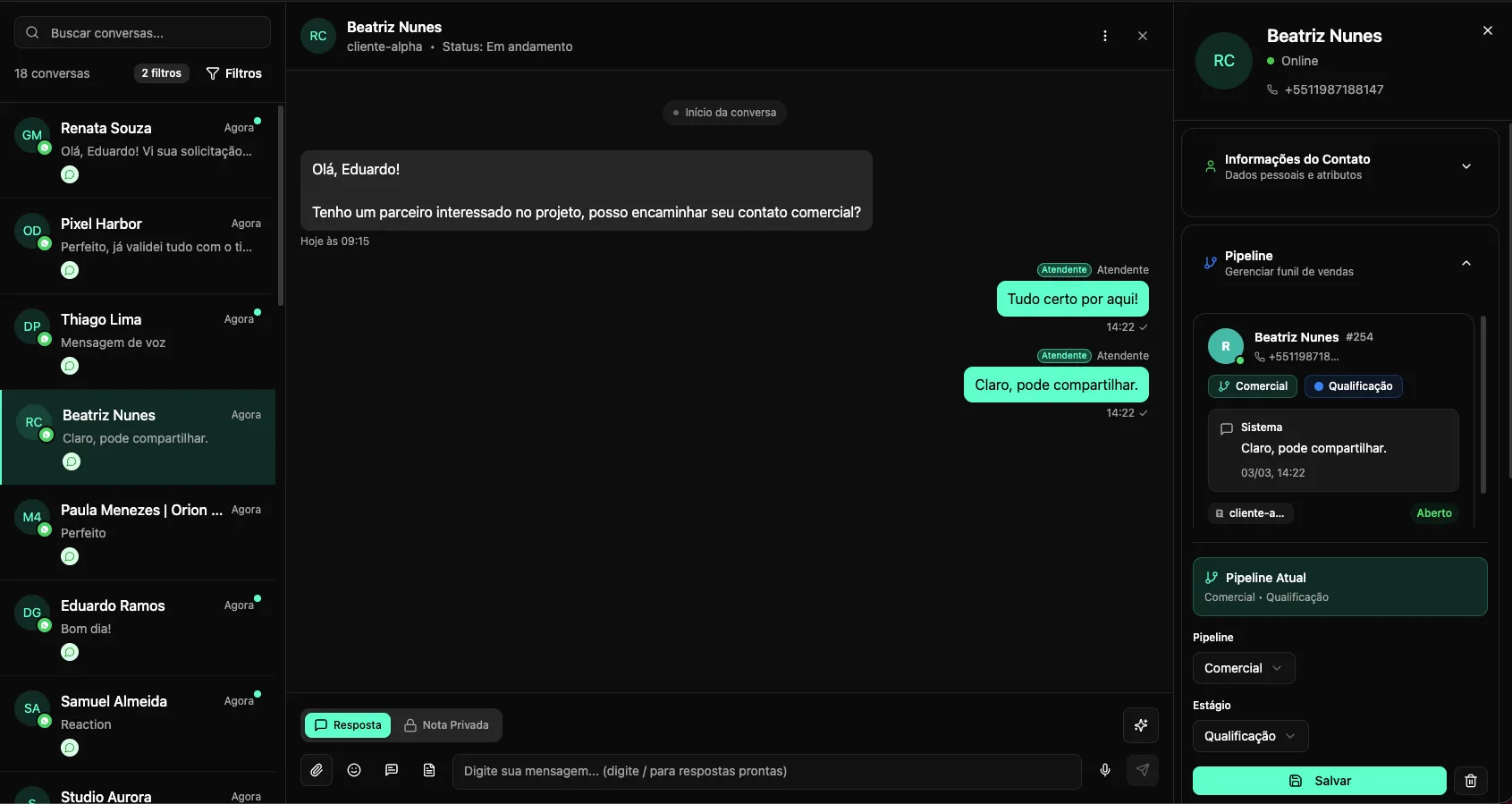Chat de atendimento